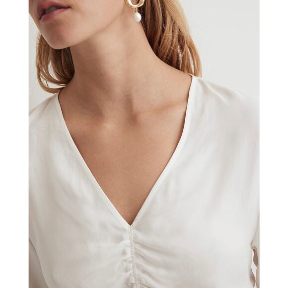 NWT Madewell Brushed Ruched-Front Top In White Size 2 - Picture 3 of 8